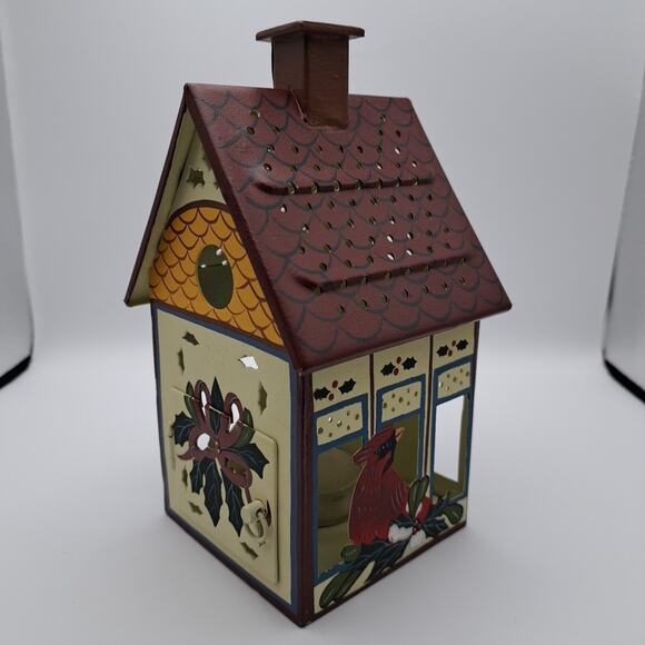 NEW Lenox Winter Greetings Metal Birdhouse Tea Light Candle Holder Cardinal Bird - Picture 3 of 11